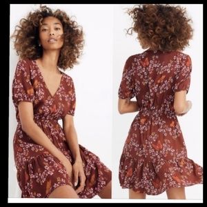 Madewell Burgundy Cottagecore Floral Sanctuary Ruffle Wrap Mini Dress Size 6▪